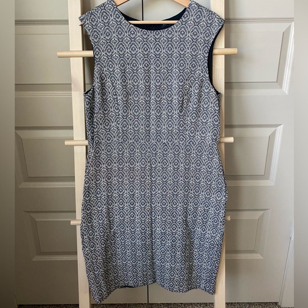 Black and white patterned shift dress